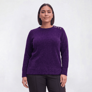 Plus Size Napa Valley Long Sleeve Solid Button Shoulder Sweater alternate view